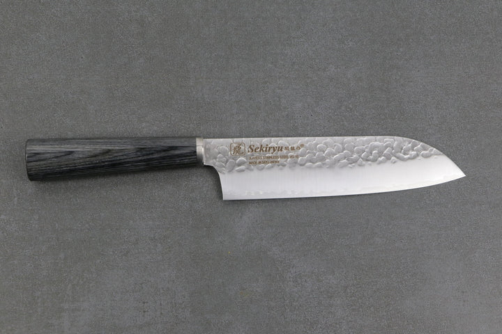 Santoku Messer mit grauem Holzgriff